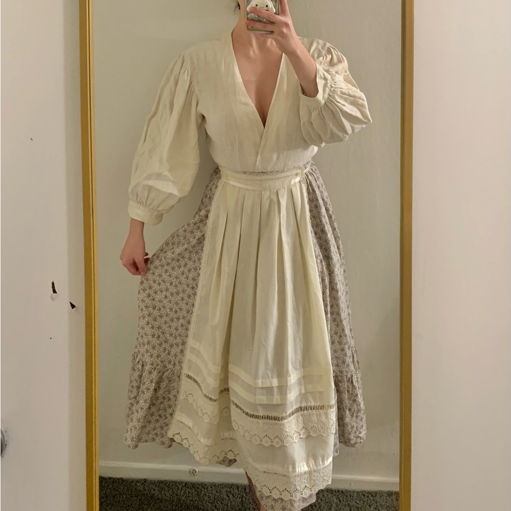 Vintage Cream and Floral Maxi Skirt